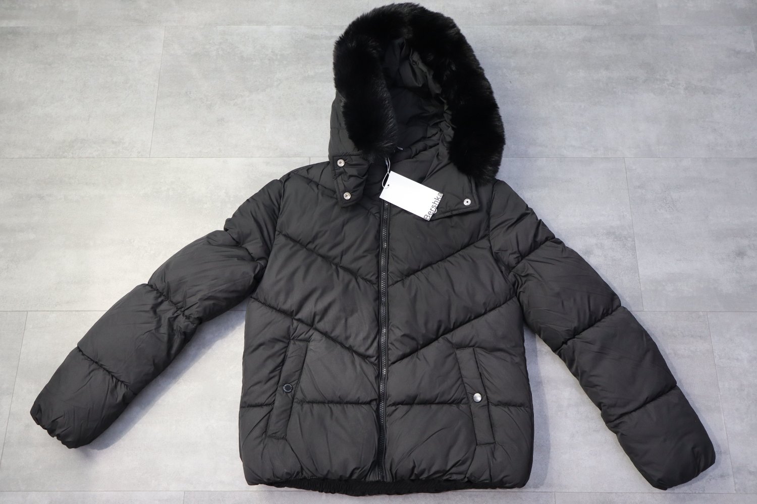 Bershka Puffer Coat With Fur-Trimmed Hood