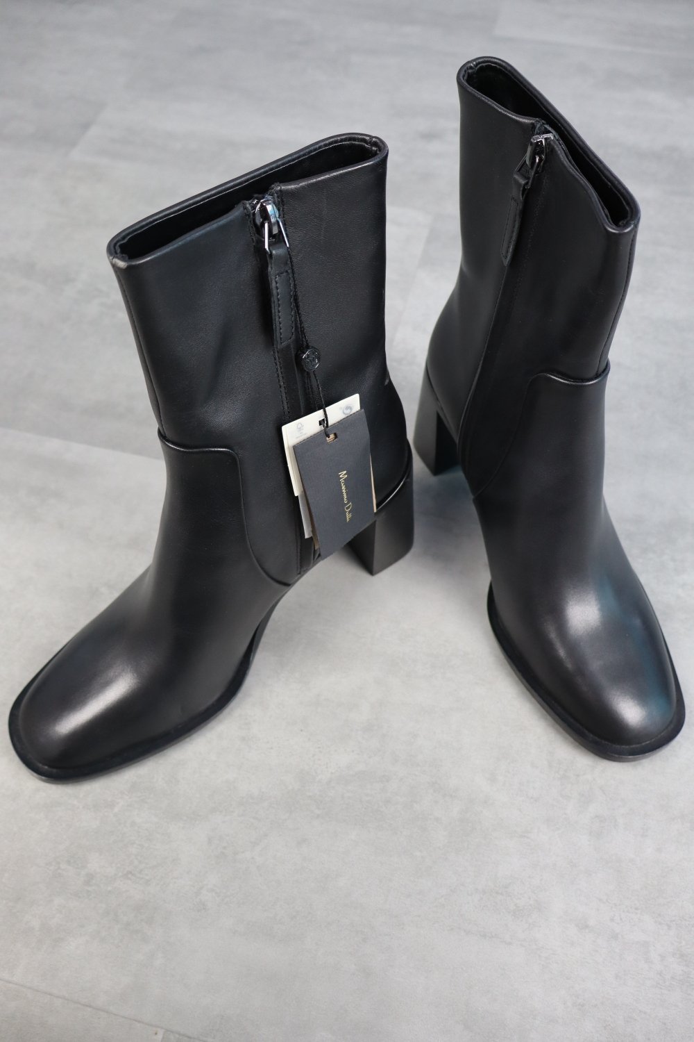 Massimo Dutti Wide Heel Leather Ankle Boots