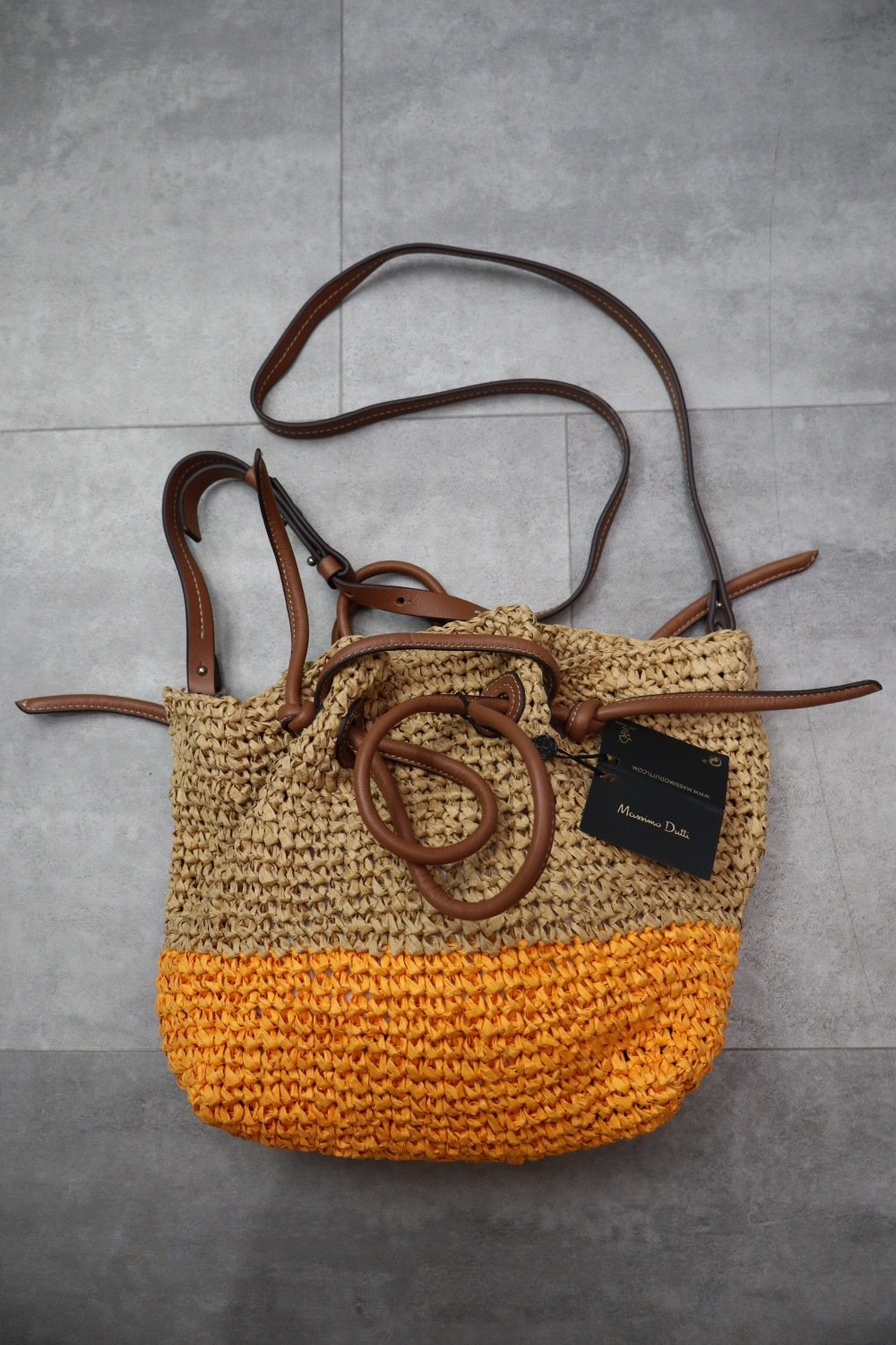 Massimo Dutti Straw Bag with Leather Handles