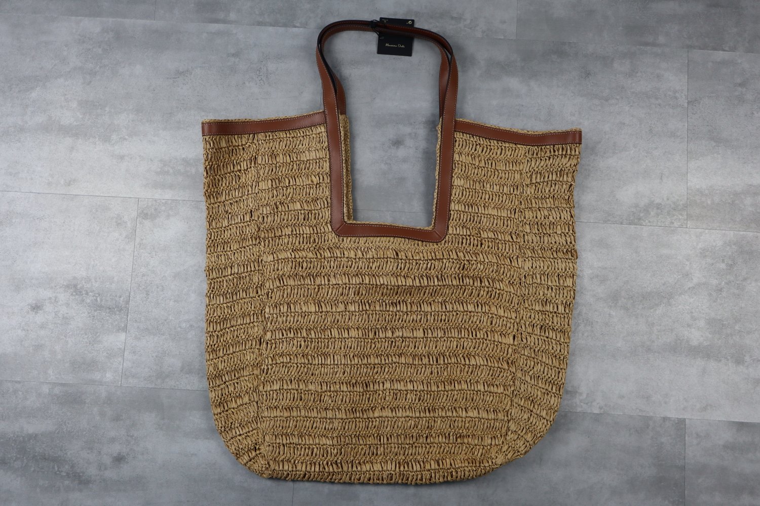 Raffia Maxi Tote Bag with Leather Handles